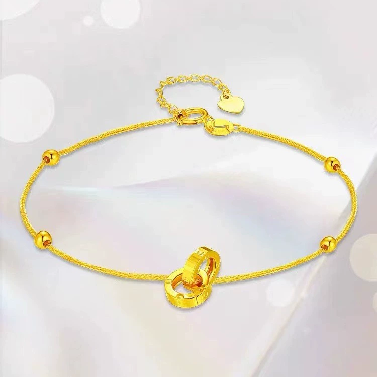 Золотой браслет 18К с переплетением, цвет золота Au750, двойное кольцо, подарок на праздник, оптом