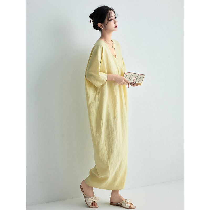 61097 # French High-End Fabric Honey Yellow Cocoon-Shaped Loose Slimming Dress Summer Sleeveless Dress for Women 61097 # French High-End Fabric Honey Yellow Cocoon-Shaped Loose Slimming Dress Summer Sleeveless Dress for Women