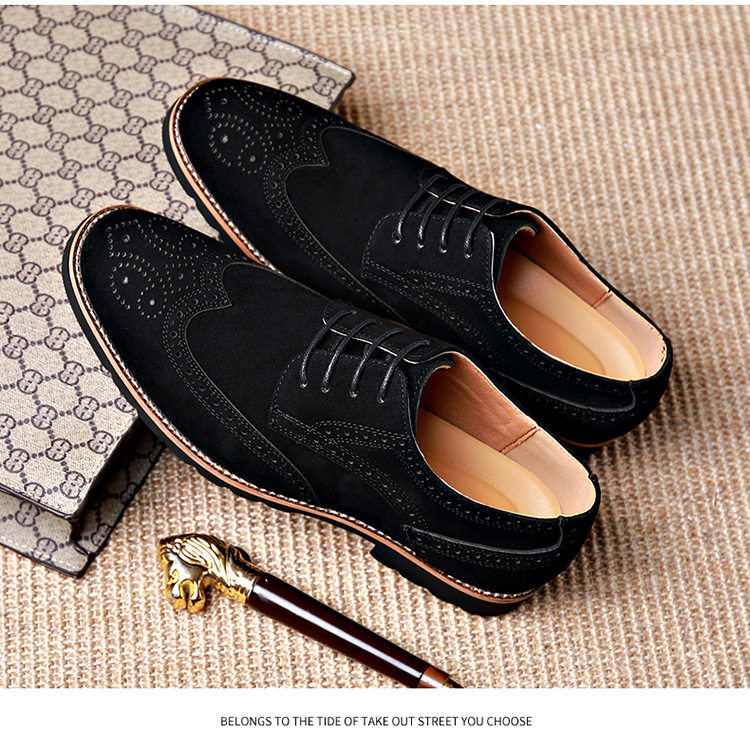 Giày Brogue nam da lộn phong cách Anh, giày lười mũi nhọn đế cao su, phối chỉ khâu — 858 kaki, 858 màu nâu sẫm, 858 đen chi tiết 8