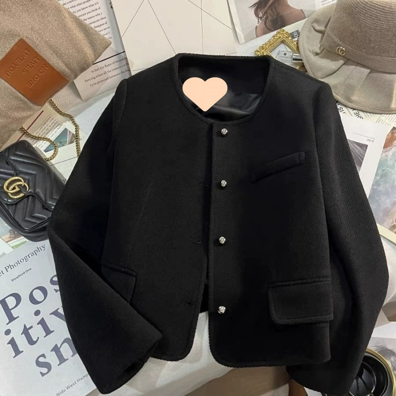 Шерстяной черный короткий демисезонный классический пиджак, стиль Chanel, премиум-класс