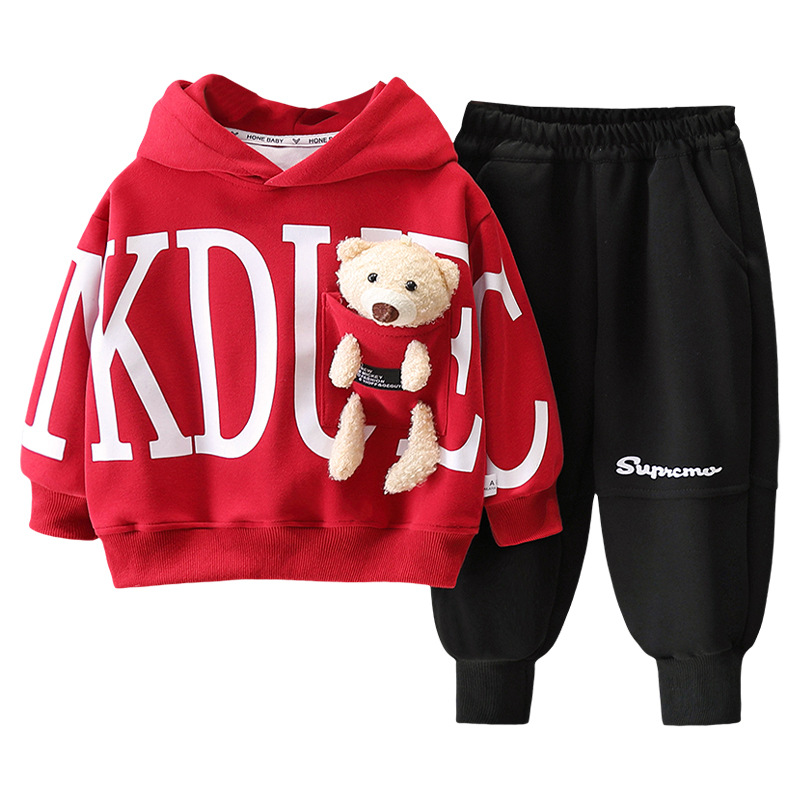 6155 traje de suéter para niños 2025 primavera y otoño nuevo estilo ropa de letras para niños bebé oso traje de otoño de dos piezas