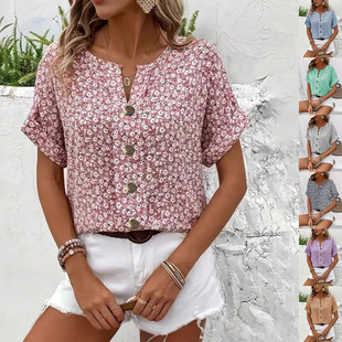 2025 Cross-Border Amazon Plus Size Women's Floral Elegant Fashion Shirt