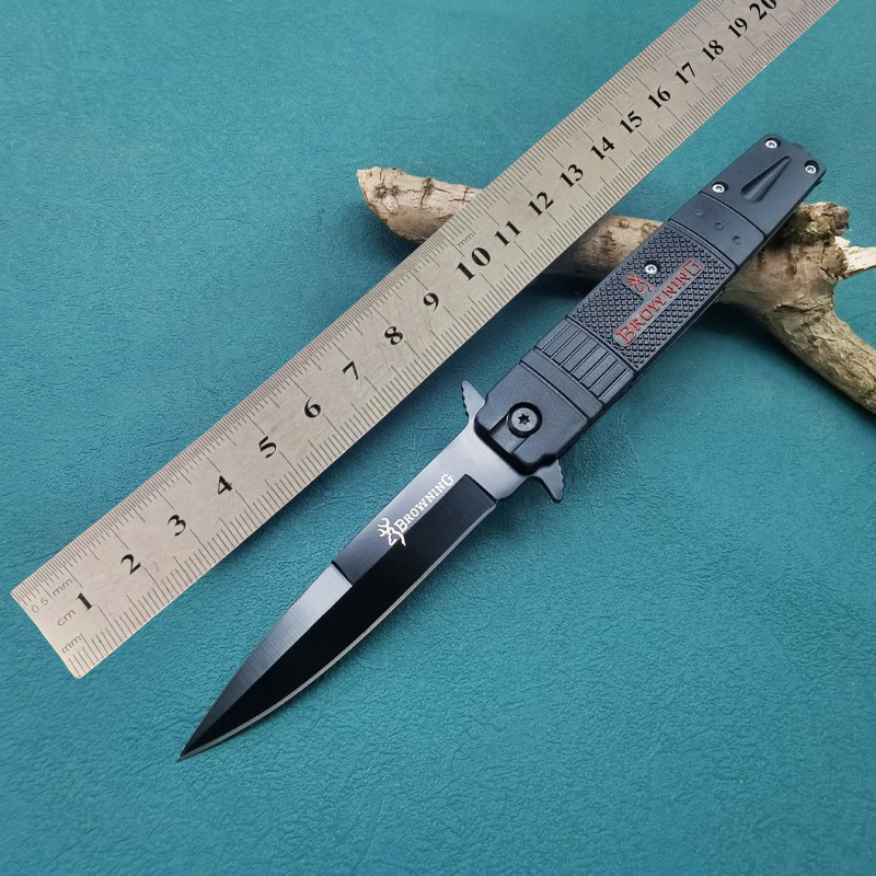 批发塑料手柄折叠小刀户外野营刀具黑色防锈便捷水果刀锋利折刀