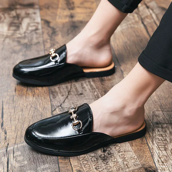 Cross-Border Summer Simple Slip-On Loafers British Style Formal Casual Shoes Pointed Leather Shoes Half-Slip Toe Men's Shoes