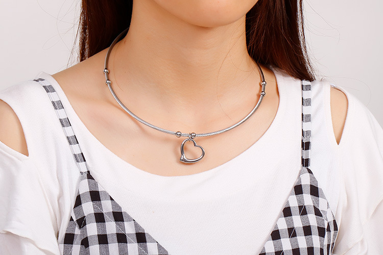 creative titanium steel heart wire open collar bracelet set wholesale Nihaojewelry