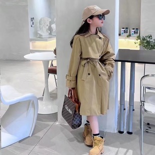 Girls' Windbreaker Spring New Korean Version Medium and Large Children's Loose Outer Wear Mid-Length Casual Windbreaker Foreign Trade Cross-Border Wholesale