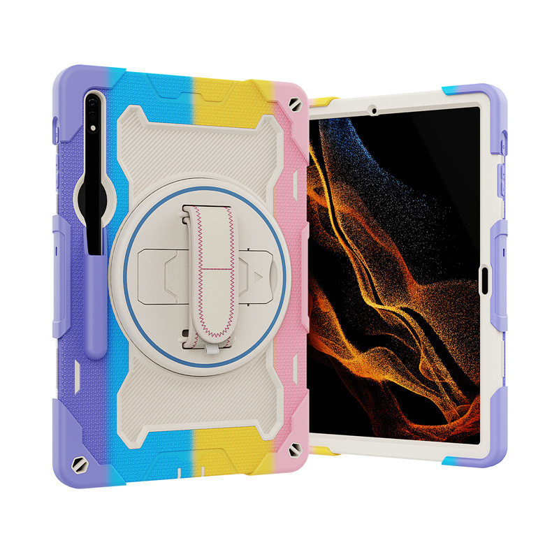 Suitable for Samsung Tab S7 S8 X700 Colorful Silicone Tablet Case Strap Hand Strap Rotating Stand Protective Case Suitable for Samsung Tab S7 S8 X700 Colorful Silicone Tablet Case Strap Hand Strap Rotating Stand Protective Case