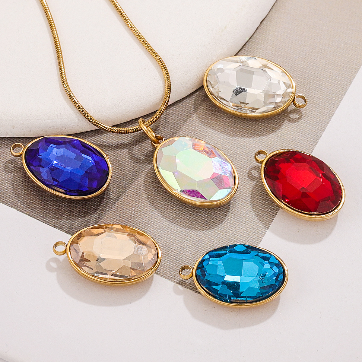 Joyas hechas a mano de bricolaje transfronterizas accesorios de acero inoxidable colgante collar de cristal ovalado pendiente colgante colgante