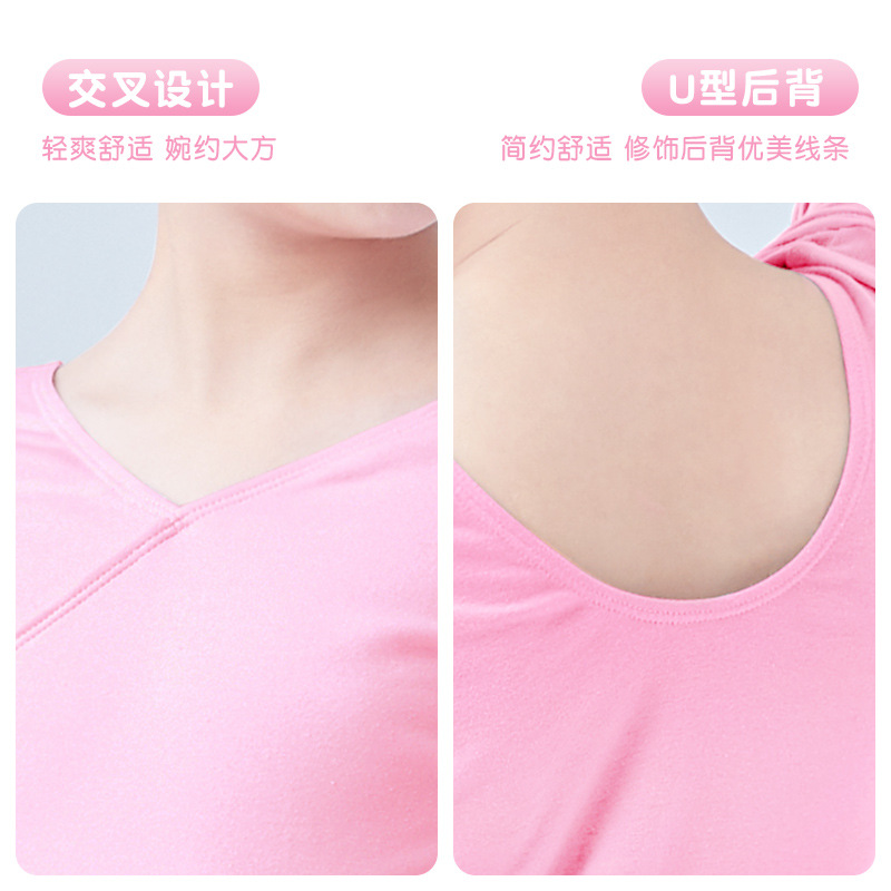 Nueva Ropa de baile los niños primavera manga larga traje delantero Cruz Niñas práctica danza superior al por mayor