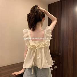 2026蝴蝶结小飞袖吊带背心女夏季无袖外穿遮副乳娃娃衫多巴胺海边