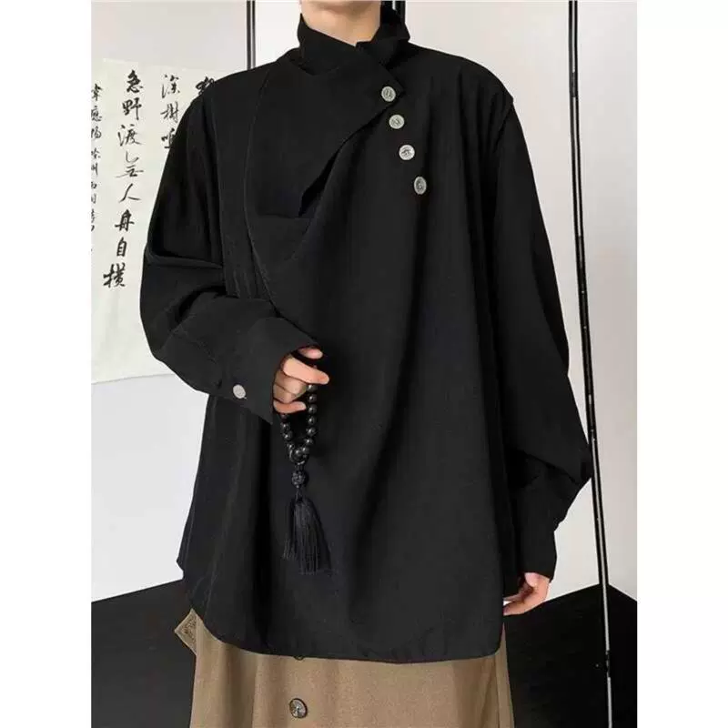 Новая китайская рубашка мужской летний тонкий национальный ветер нерегулярный свободный воротник рубашка нишевые дизайн повседневный топ