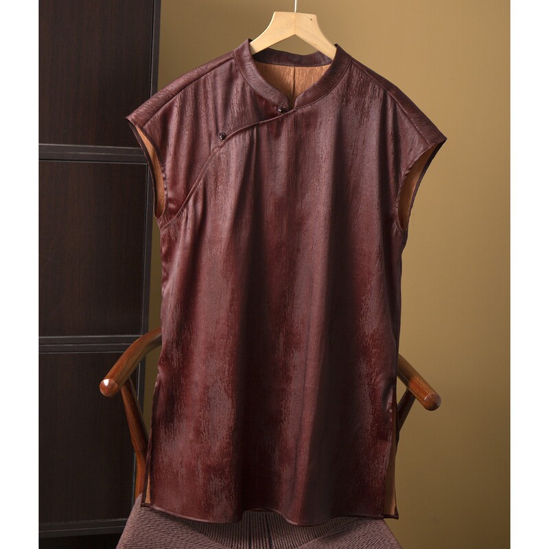 Silk Fragrant Cloud Yarn Red Cloud Yarn Mid-Length Ao Dai Top Women's Mulberry Silk Jacquard Diagonal Placket Stand Collar Shirt Silk Fragrant Cloud Yarn Red Cloud Yarn Mid-Length Ao Dai Top Women's Mulberry Silk Jacquard Diagonal Placket Stand Collar Shirt