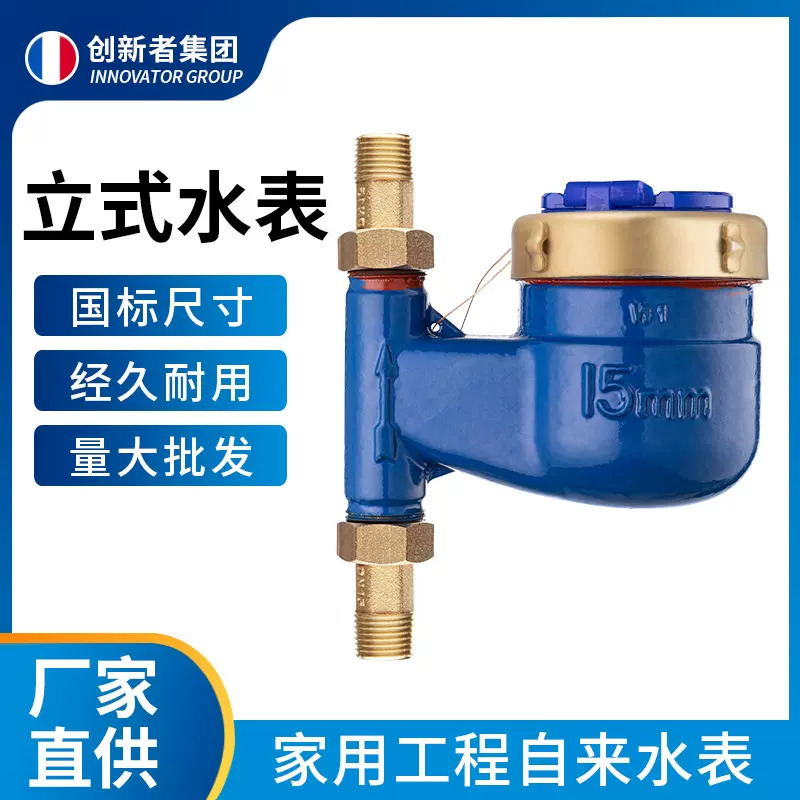 旋翼式自来水水表4分6分1寸家用立式水表公寓出租DN15机械防倒转