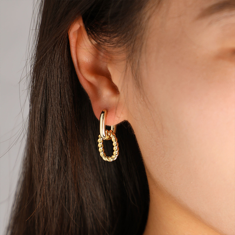Women's Minimalist Twisted Geometric Double Layer Drop Earrings_voghion.com