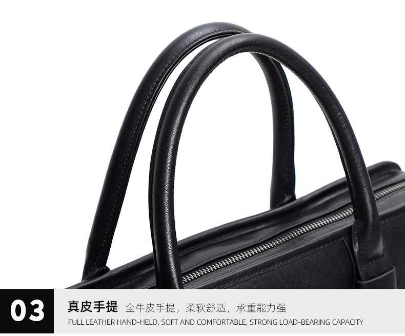 Túi xách tay nam da bò lớp đầu 38×8×28 cm, túi công sở đựng laptop 14 inch, đeo chéo tiện lợi — Màu Đen thuộc da bình thường bên trong màu đen, Màu đen cây cao, Lớp lót nỉ flannel cao cấp cầm tay màu đen chi tiết 21