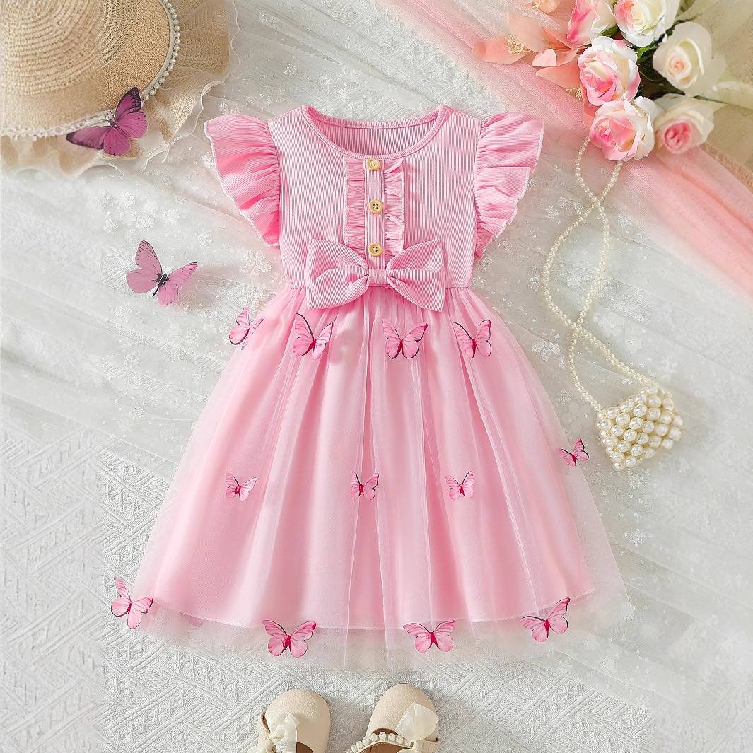Foreign Trade Girls' Summer Dress 2026 New Style Butterfly Mesh Tutu Dress Stylish Children's Princess Dress