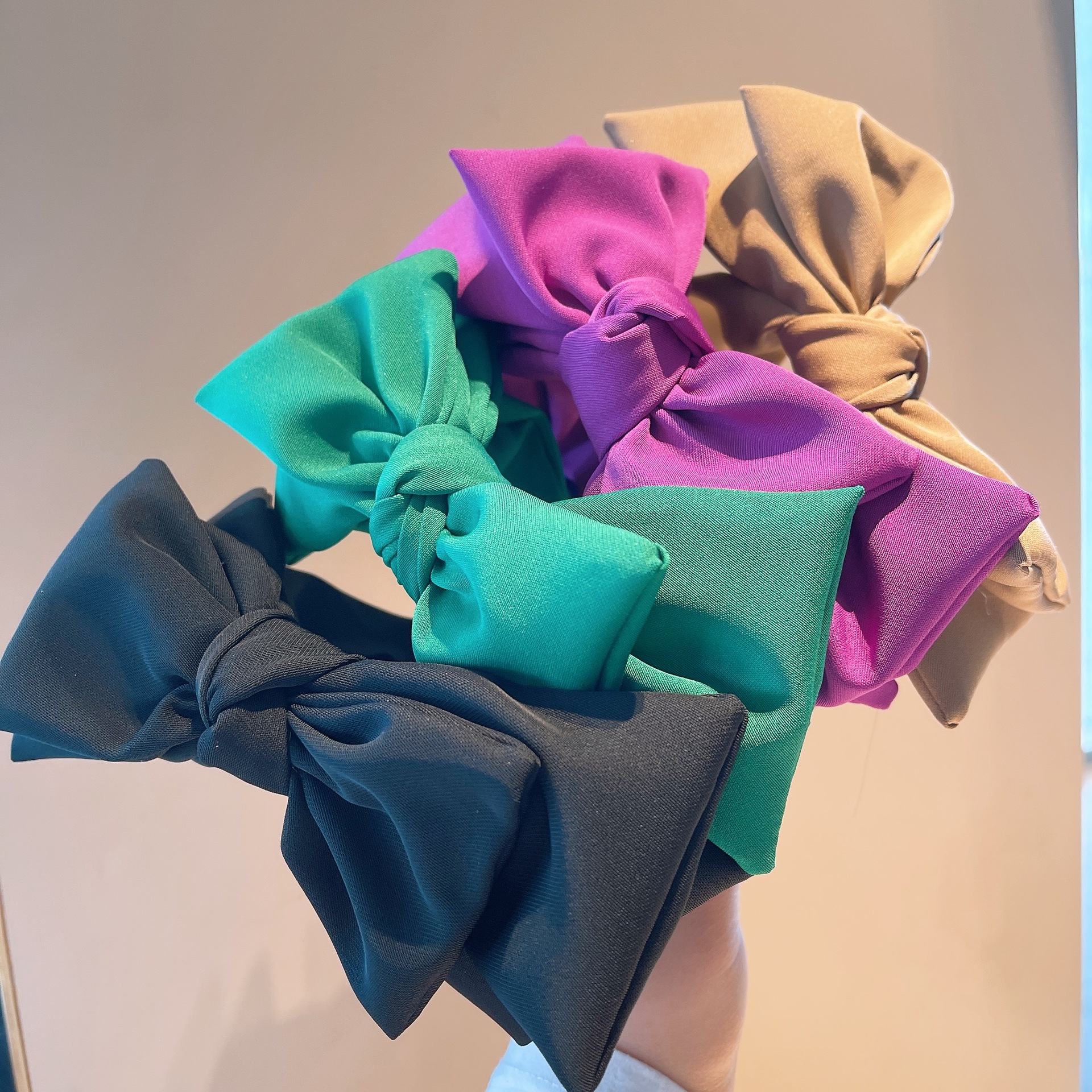 Women'S Gender Retro Style Khaki, Beige, Purple, Green, Blue, Black Color Retro Multi-layer Solid Color Bow Hair Clip Headband Wholesale