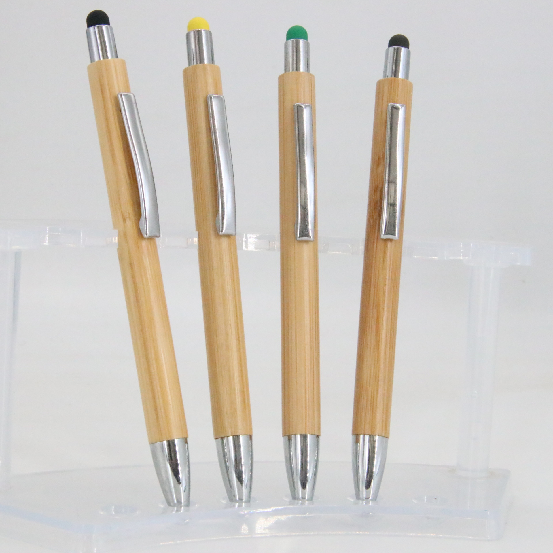 Presione la pluma de bambú puede tocar la pantalla láser logo Oficina suministros escolares fabricantes al por mayor de bambú bolígrafo publicidad