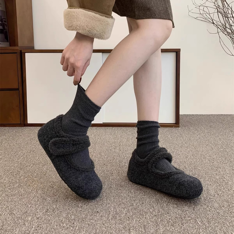 毛绒灰色软底加绒保暖勃肯鞋女2025新款冬季棉鞋复古玛丽珍鞋新款|undefined