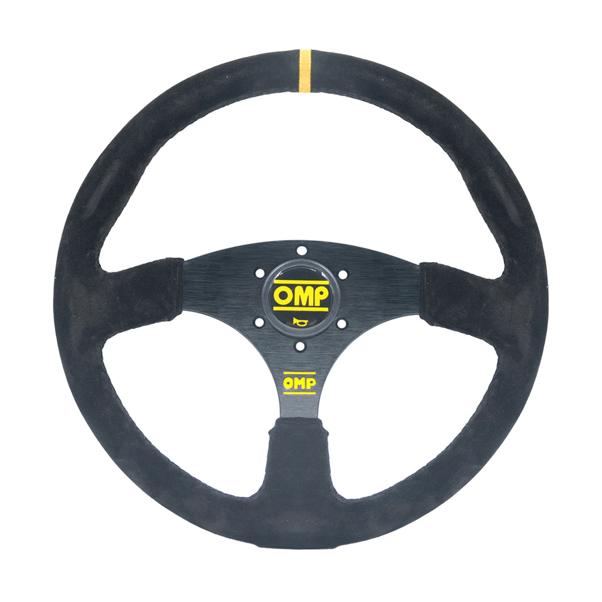Universal – 14 inch OMP Steering wheel - suede-yellow-ring-black-line