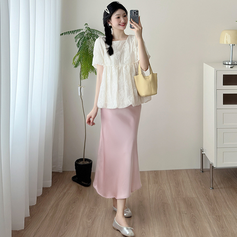 妊婦服セット夏服2024新型半袖子供服上着半身スカート夏服ファッション洋風2点セット