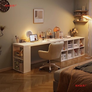 Cream Style Solid Wood Retractable Desk Small Apartment Bedside Computer Makeup Table Bedroom Bedside Bookcase Narrow Slit Long Table