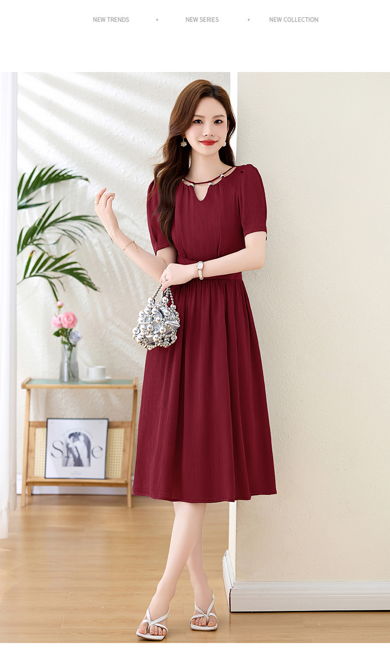 Váy midi mùa hè thời trang sang trọng, thiết kế thon eo, dáng dài vừa phải JX3320 — Màu đỏ rượu, Màu tím chi tiết 29