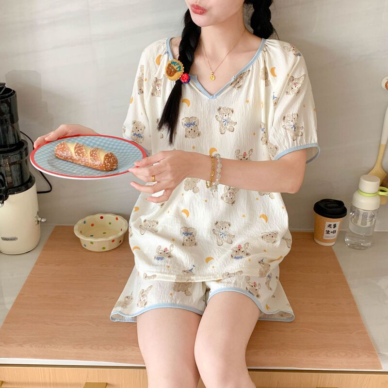 Pajamas for Women Summer 2025 New Cloud Cotton Loose Cartoon Ins Simple and Comfortable Sleep Home Wear Set Pajamas for Women Summer 2025 New Cloud Cotton Loose Cartoon Ins Simple and Comfortable Sleep Home Wear Set