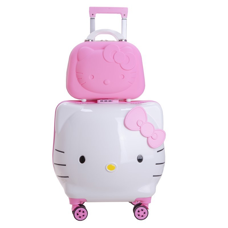 子供用トロリーケース、漫画風ケース、旅行用スーツケース、機内持ち込み用ケース、20inch 女の子用 kt 猫トロリーケース、かわいいサイクリングケース、越境|undefined