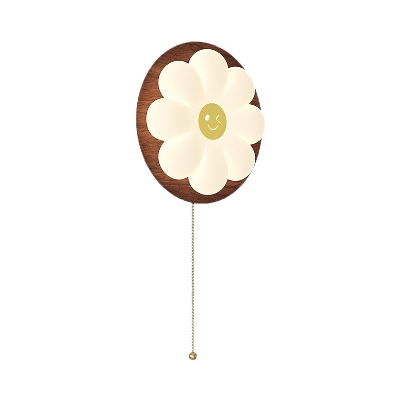 Lámpara de pared de dormitorio medieval, sentido de la atmósfera de la pequeña margarita, decoración de la sala de estar, color de nogal, flor, cremallera, protección ocular, luz de pared de fondo