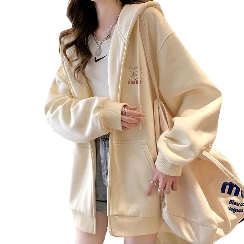 Толстовка с капюшоном и вышитым узором, куртка-кардиган для девочек, весна, осень и зима 2021, новый стиль, свободный топ с длинными рукавами в ленивом стиле