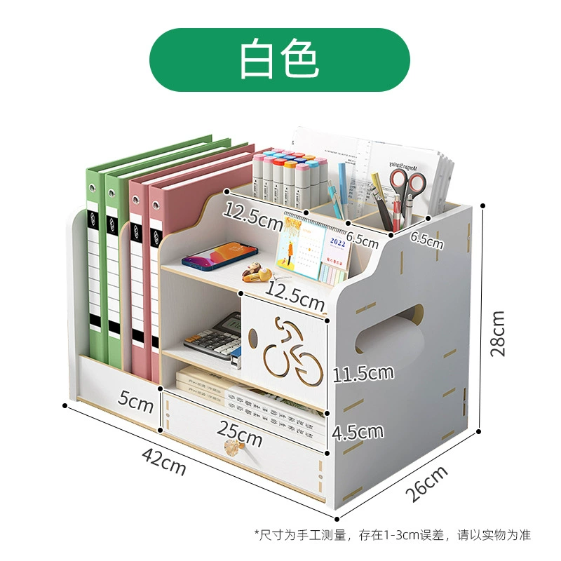 Desktop Storage Box with Lock Drawer — Multi‑Compartment Office Organizer, Wood Finish
