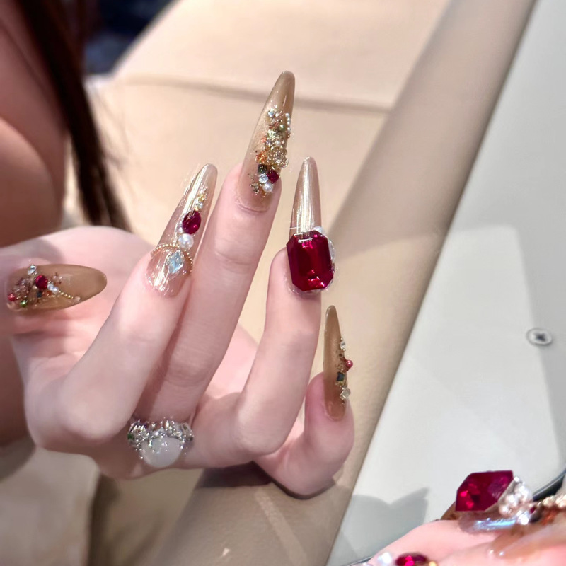 Z-88 Oriental Aesthetics False Nail Long Tip Pure Desire Atmosphere Palace Advanced Wind 24 Pieces Wearing Nail Pieces Wholesale