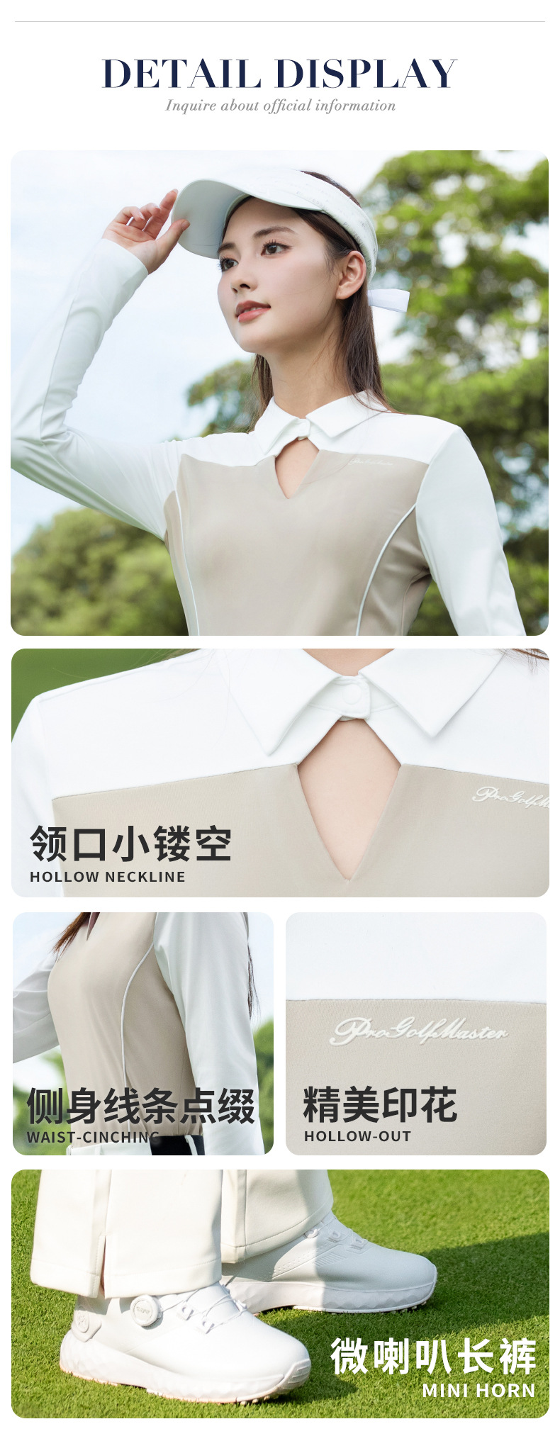 Áo golf nữ dài tay mềm mại cao cấp PGM — Tay áo dài màu đen [đường viền cổ rỗng/trang trí đường nét/in tinh tế] YF836 chi tiết 6