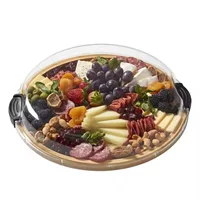 Бамбуковая разделочная доска для кухни с прозрачной крышкой, поднос для фруктов, стейков и выпечки, многосекционная деревянная доска для нарезки сыра