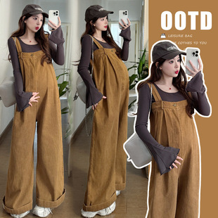 Maternity Suit, Spring and Autumn Style, Fashionable and Trendy, 2025 New Style, Petite Casual Loose Overalls Two-Piece Set