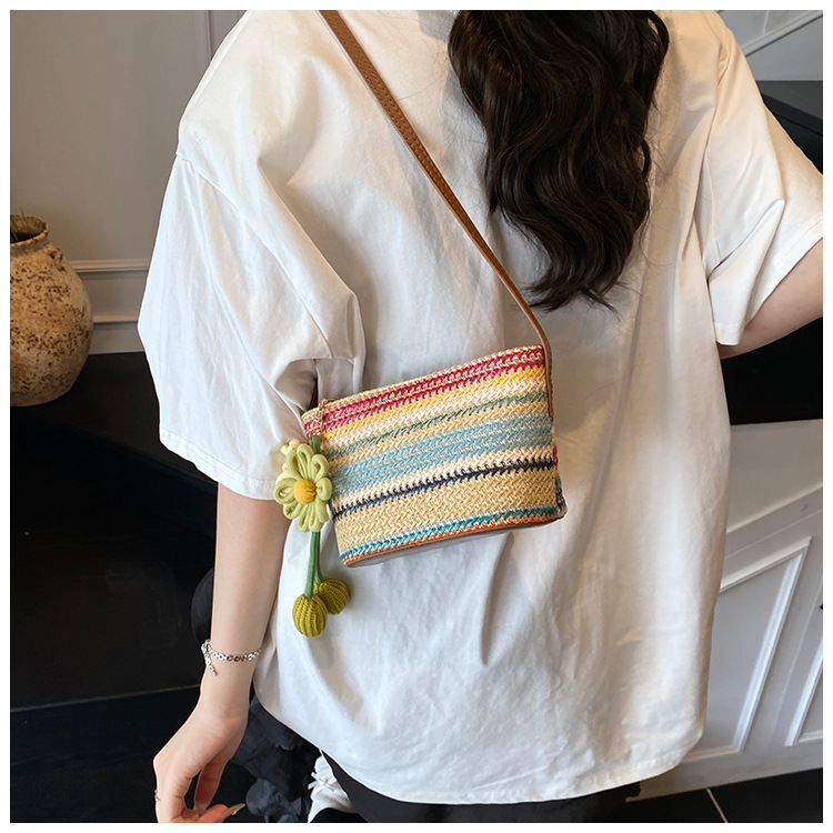 Fashionable small bag for women: New Summer 2025 colorful woven bucket bag, crossbody bag, vacation small single-shoulder bag undefined