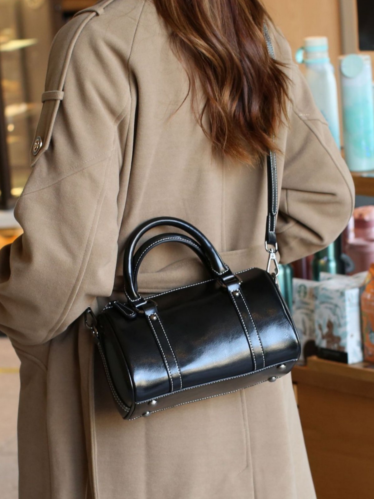 牛革オイルワックスレザーレトロピローバッグ人気ファッションボストンショルダークロスボディ実用クロスボーダークラシックレザー