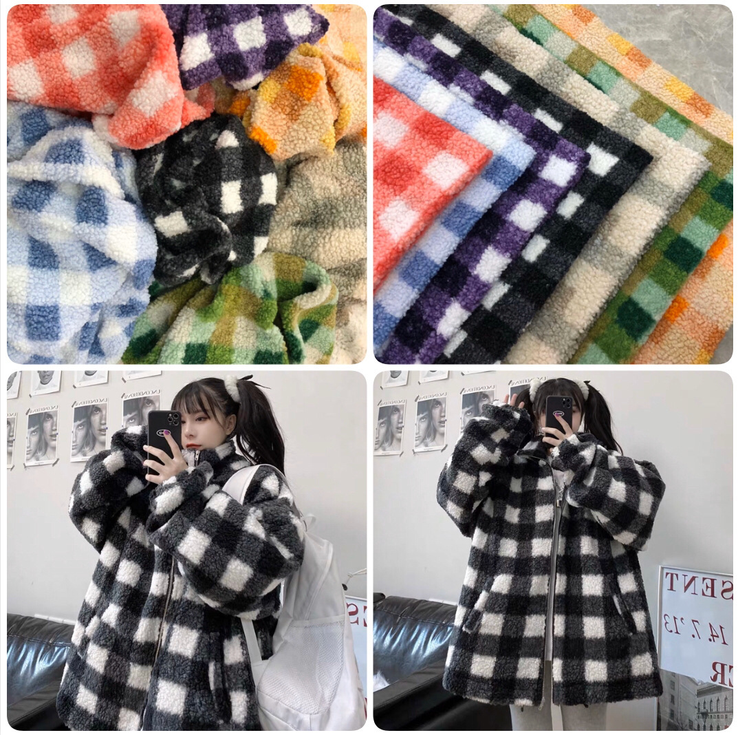 阿尔泰羊羔绒方格卫衣秋冬大衣外套童装箱包面料 厂家羊羔毛格子