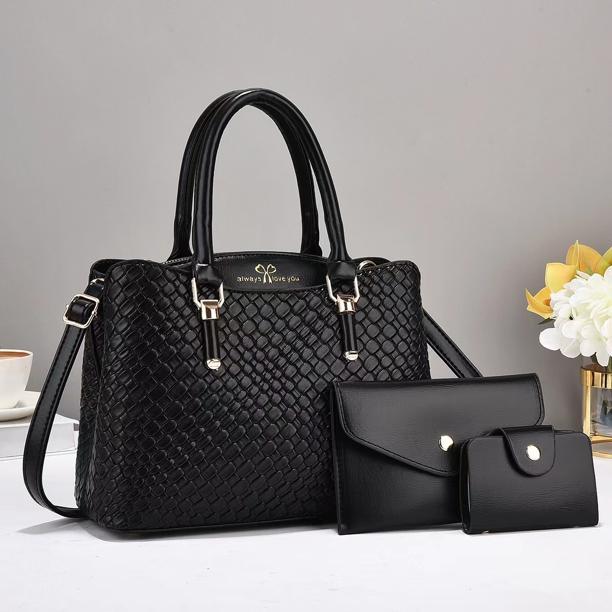 Square Shape Large Size Women's Large Pu Leather Solid Color Vintage Style Streetwear Sewing Thread Square Zipper Bag Sets