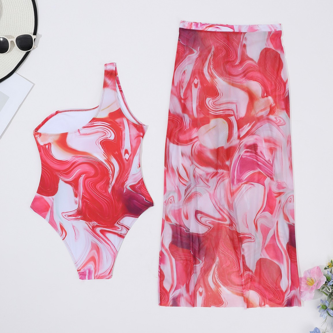 Europees en Amerikaans bestverkochte modieuze badpak uit één stuk met psychedelische kleuren en zonbescherming, set DY030_voghion.com