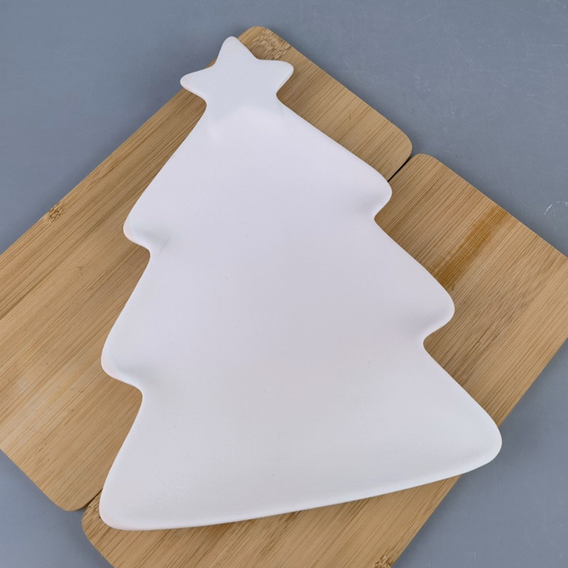 Plato de Navidad de diseño simple diy pintura de cerámica plato de porcelana blanca pintura china pintada plato de graffiti blanco