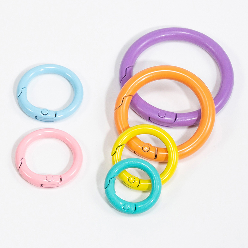 Painted Bead Spring Clasp Round Open Spring Ring Keychain DIY Jewelry Accessories Alloy Connecting Ring