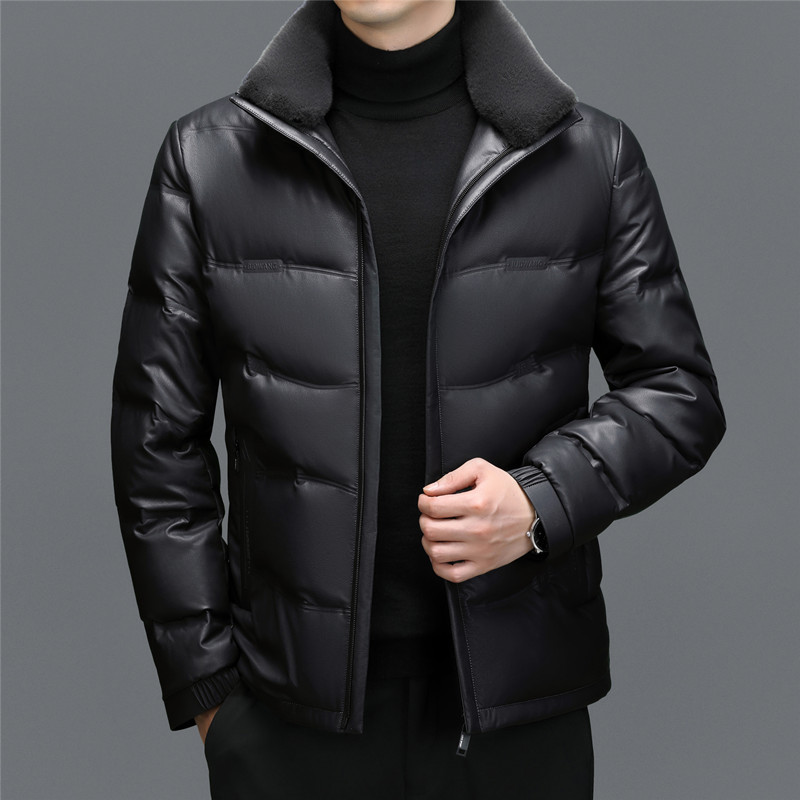 20235海宁真皮皮衣男士羽绒服大码加厚羽绒外套90白鸭绒宽松皮夹