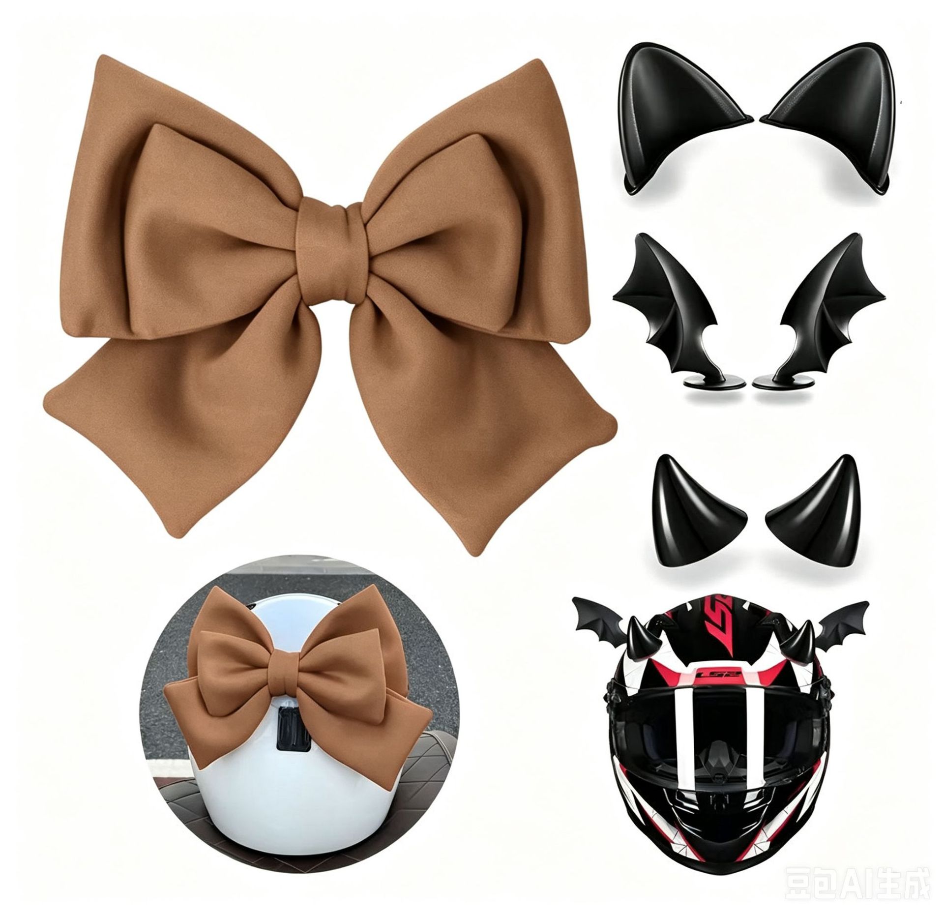 Bow Tie Electric Vehicle Motorcycle Decorative Helmet Accessories Rear Accessories Horn Cat Ears Devil Wings Set