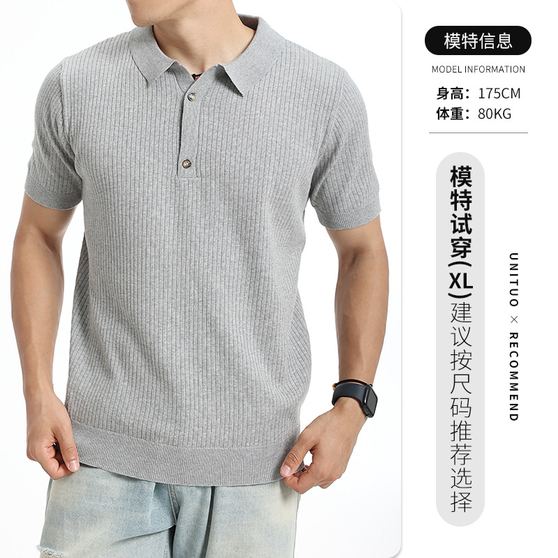 Cross-border exclusivo para 2026 hombres de verano de hielo de punto polo camiseta de manga corta camiseta de negocios de estilo europeo y americano