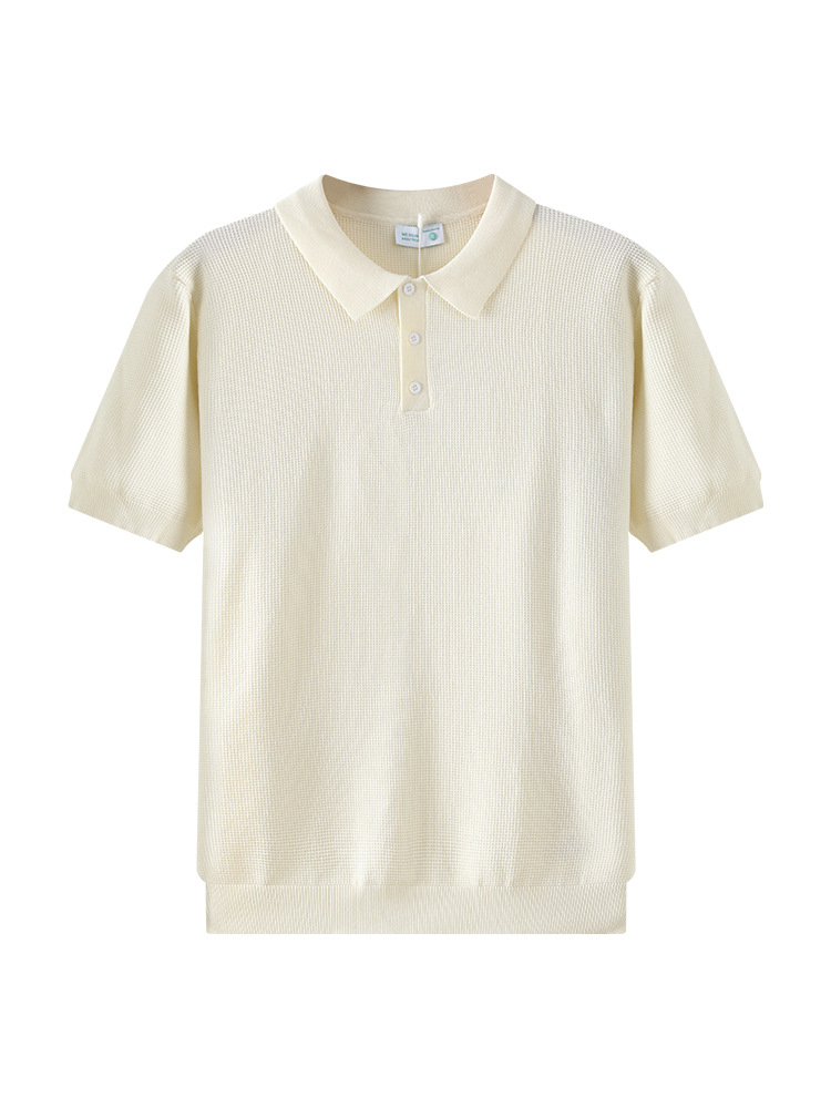 Verano nuevo hombre waffle textura hielo tejido polo camiseta transpirable manga corta negocios ropa casual hombre
