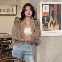 环保貂皮大衣女2025冬季新款水貂绒上衣年轻款仿皮草短款毛毛外套