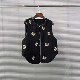 2025新中式龟纹香云纱夹棉马甲女