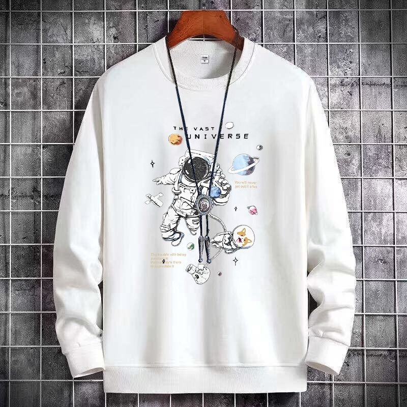 Men's sweatshirt, new spring/autumn style, loose fit, versatile, casual long-sleeved top, available in plus sizes, round neck, suitable as a base layer